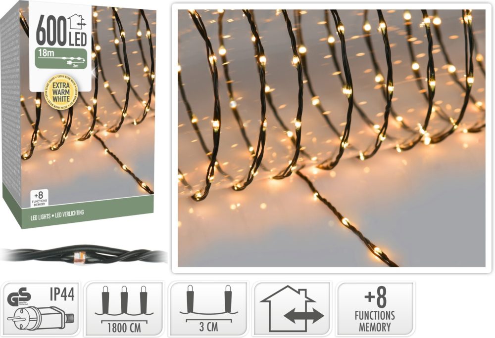 ŁAŃCUCH LED 600LED EXTRWARM WHITE 18M