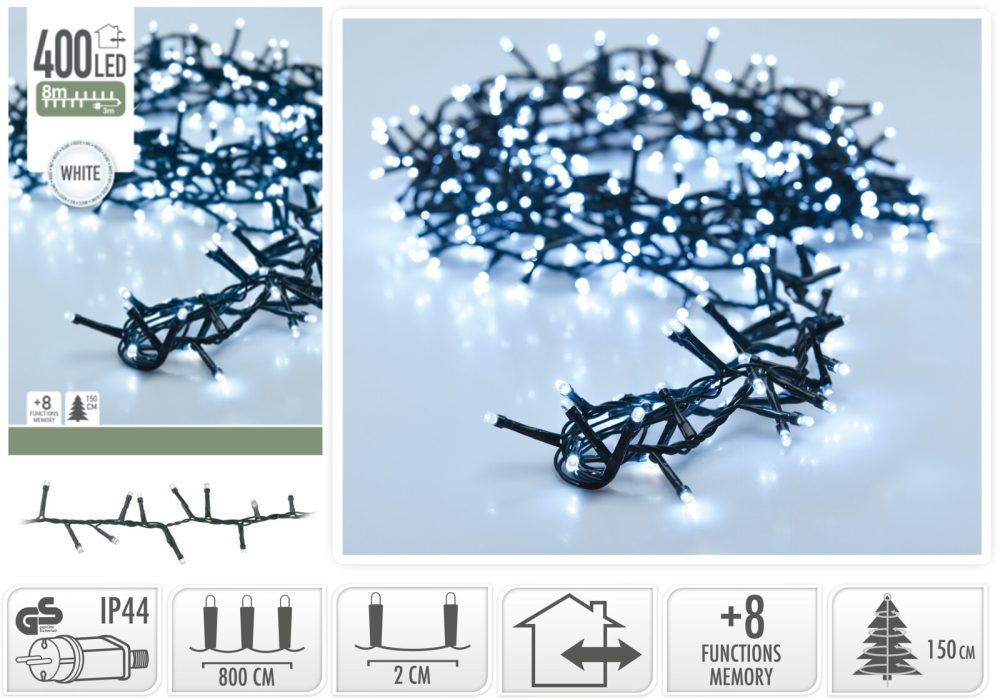 ŁAŃCUCH LED 400L BIAŁY 8M                +8funkcji