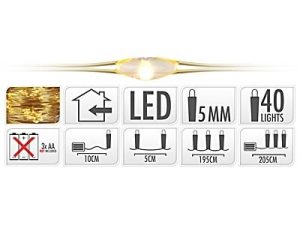 Łańcuch LED 40L EXTRA WARM WHITE na baterie 2m 3x AA 1,5V oświetlenie druciane