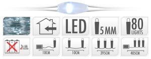 ŁAŃCUCH LED 80L WEWNĘTRZNY na baterie    3x AA 1,5V oświetlenie druciane