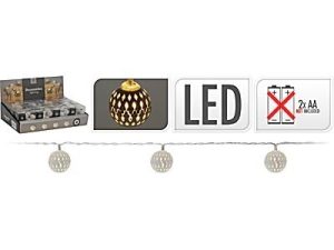 ŁAŃCUCH ŚWIETLNY N/BAT.10LED KULA 25MM  białe 2,5cm 2xAA 1,5V