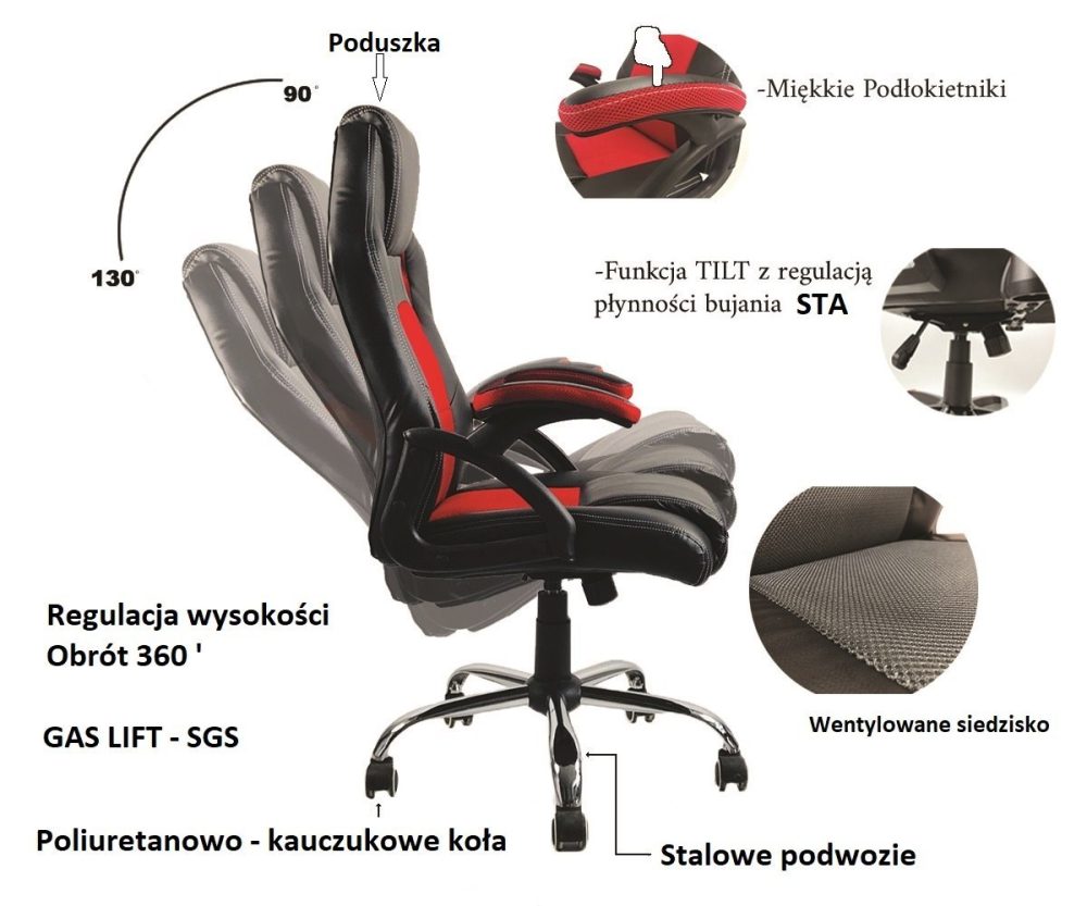 Fotel obrotowy do biurka CARRERA PRO BLACK - obrazek 10