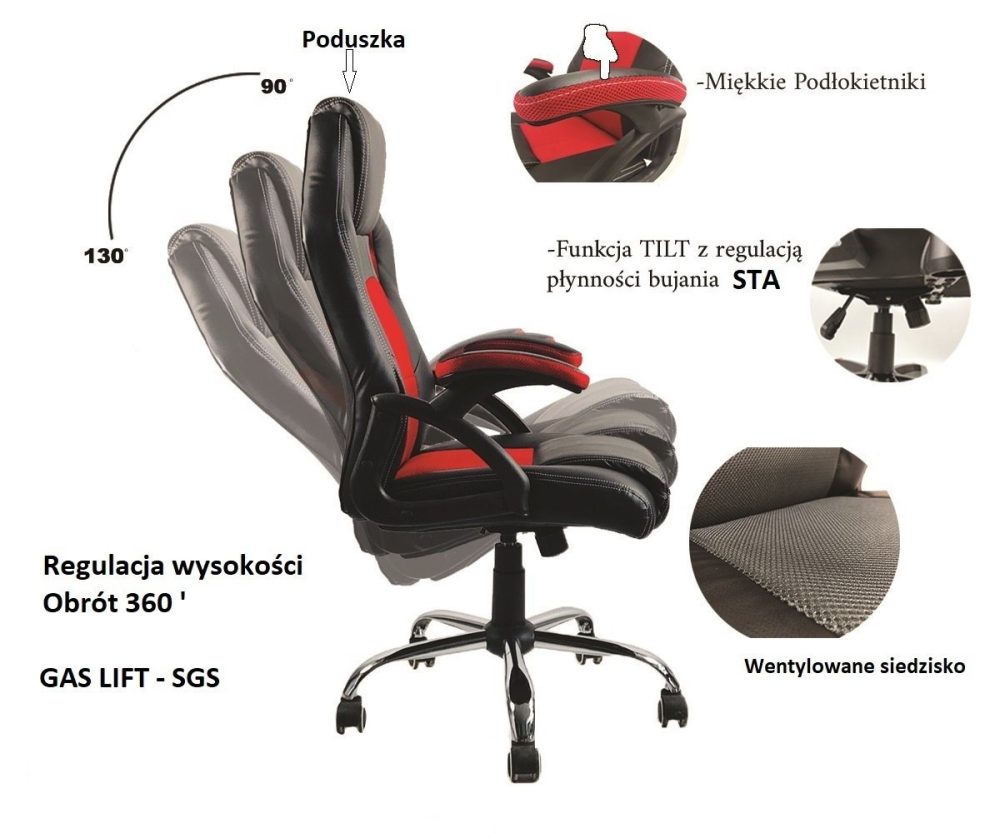 Fotel obrotowy do biurka CARRERA M PINK PU - obrazek 13
