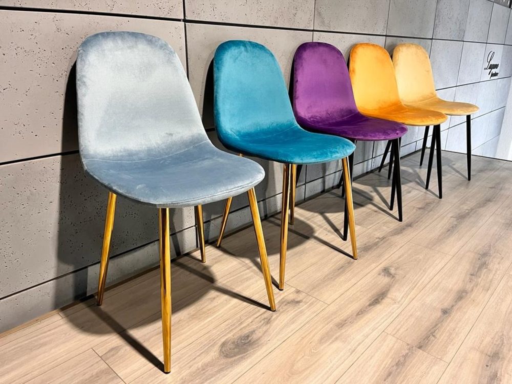 Krzesło tapicerowane GIULIA SKY BLUE VELVET GOLD - obrazek 4